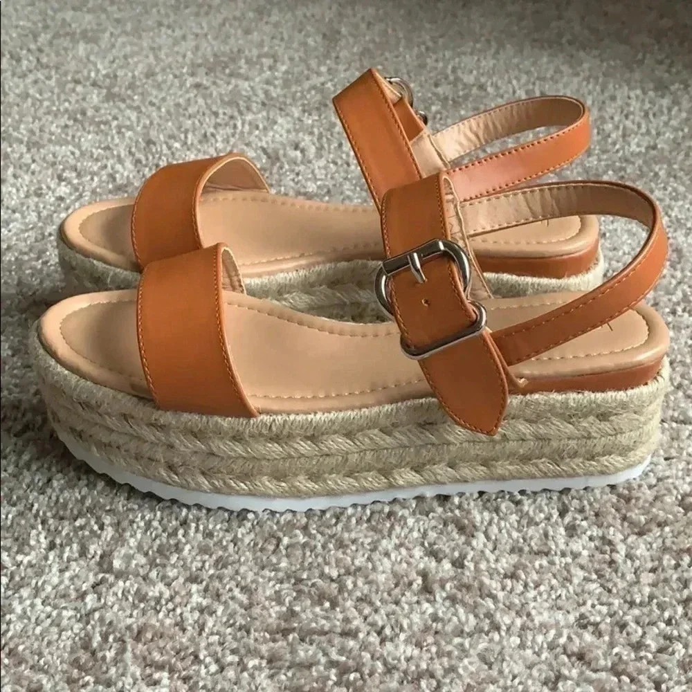 Cognac Brown Wedge Sandals Size 7.5 NEW